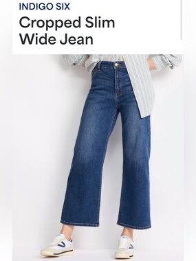 Indigo Six Cropped Slim Wide Jeans - Dark Blue Ladies size 12